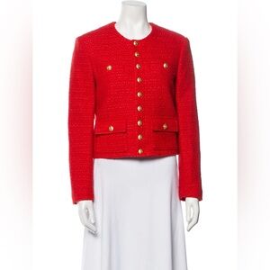 Celine Vibrant Red Cardigan with Gold Accents